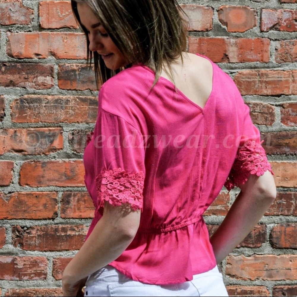 *Last One* Available by Angela Pink Crochet Detail Blouse - Picture 5 of 5